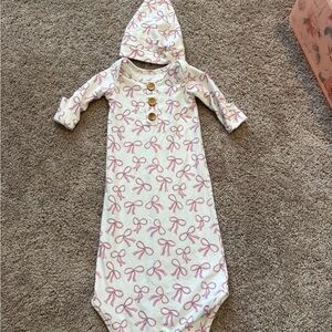 Caden Lane Baby Gown and hat with Pink Bow Pattern